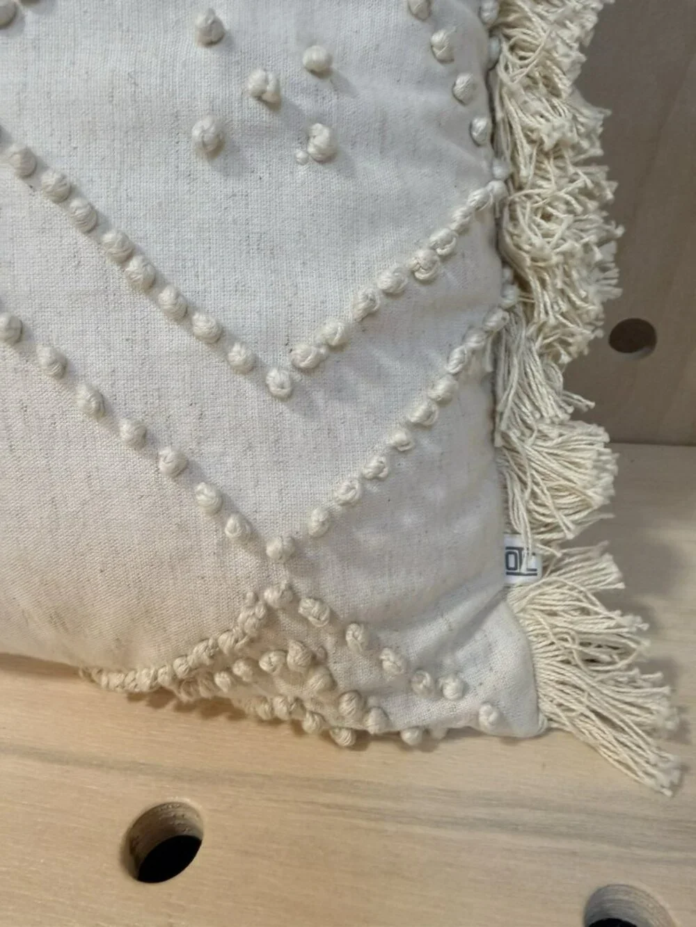 NWT Urban Outfitters UO Tufted Diamond Lumbar Pillow Ivory Fringe Boho Textured